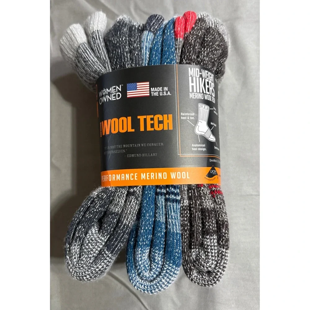 Omni-Wool Wool Tech Mid-Weight Hikers Merino Wool Socks 3-Pack Men 6-9 Wmn 7-10‎